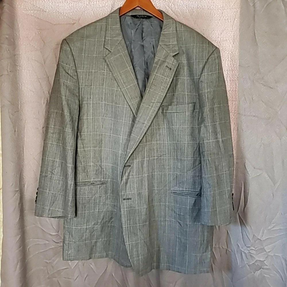 Jos A Bank Blazer Mens 52R Gray Plaid Silk Wool Signature Sport Coat Jacket